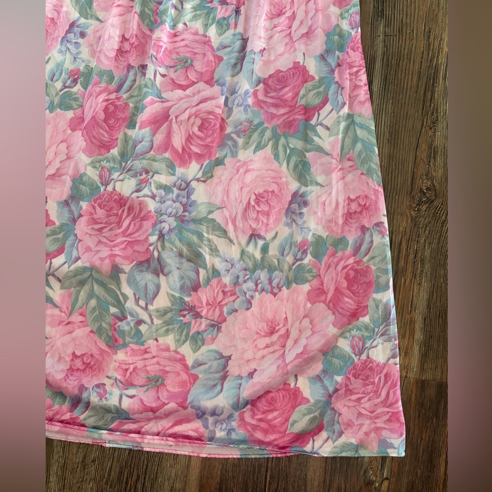 Vtg Lorraine Empire Waist Plunge Neck Maxi Nightgown Slip Dress Sz M Pink Floral - Picture 12 of 13